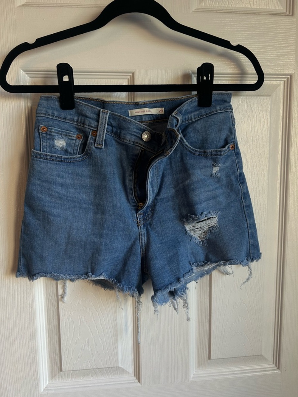 Levi's Medium Blue Distressed Denim Cutoff Shorts